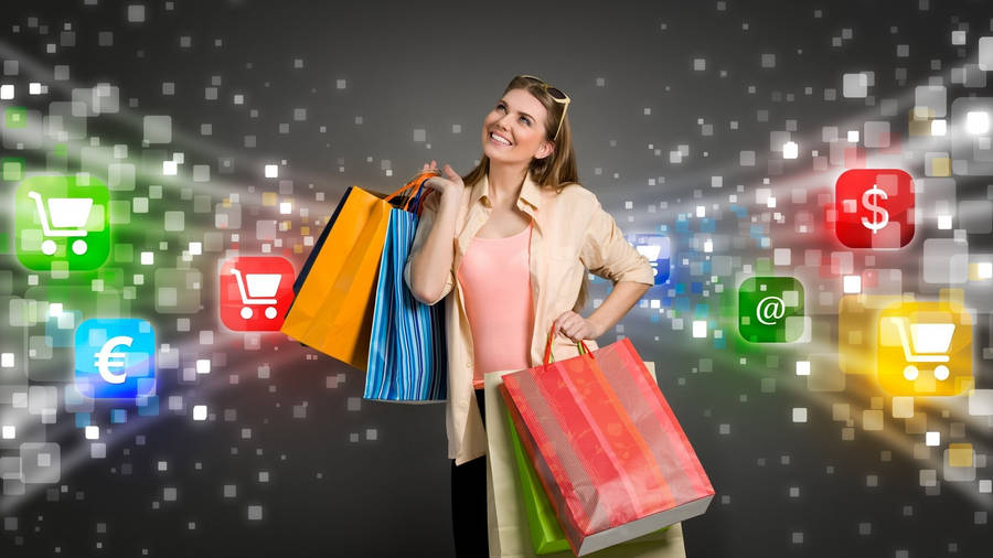 Excited Woman On A Shopping Spree Wallpaper