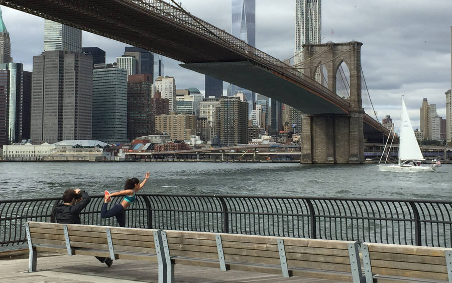 Exercising With Brooklyn Bridge View Wallpaper