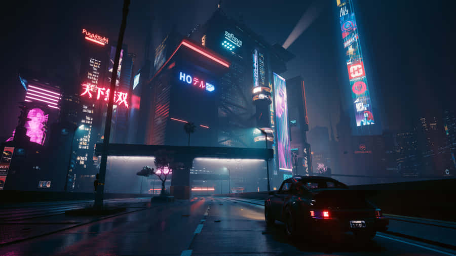 Explore The Illuminated Cyberpunk Night City Wallpaper