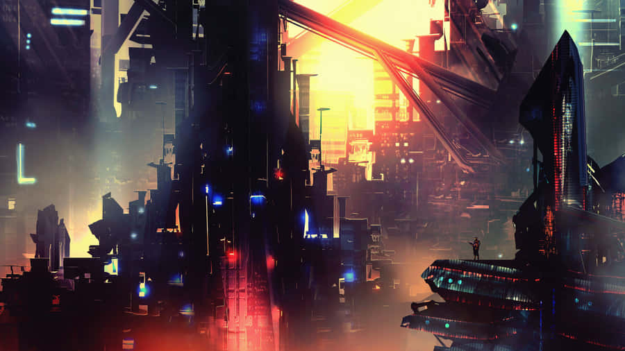 Explore The Neon-lit Cityscape Of Cyberpunk Night City. Wallpaper