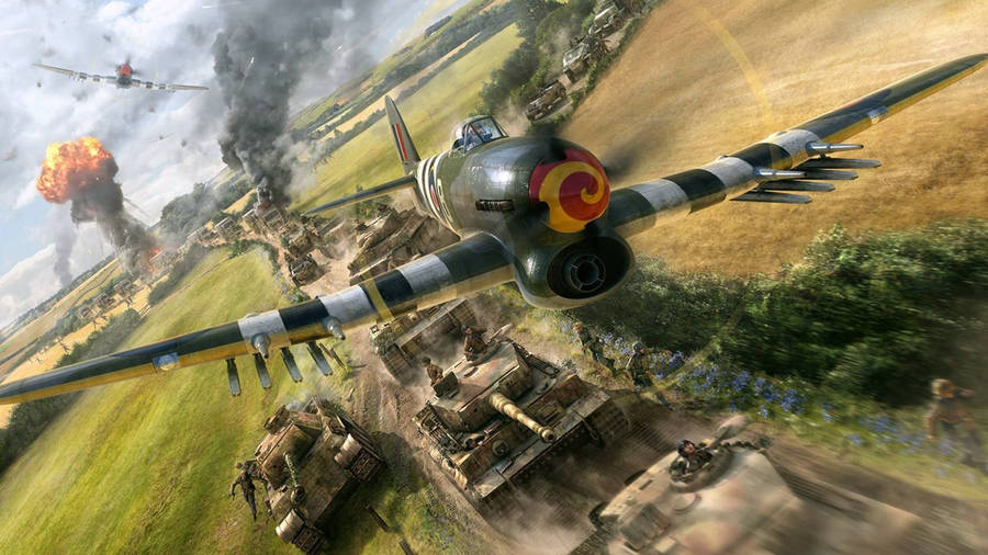 Explosions And German Ww2 Fighters In Action Wallpaper