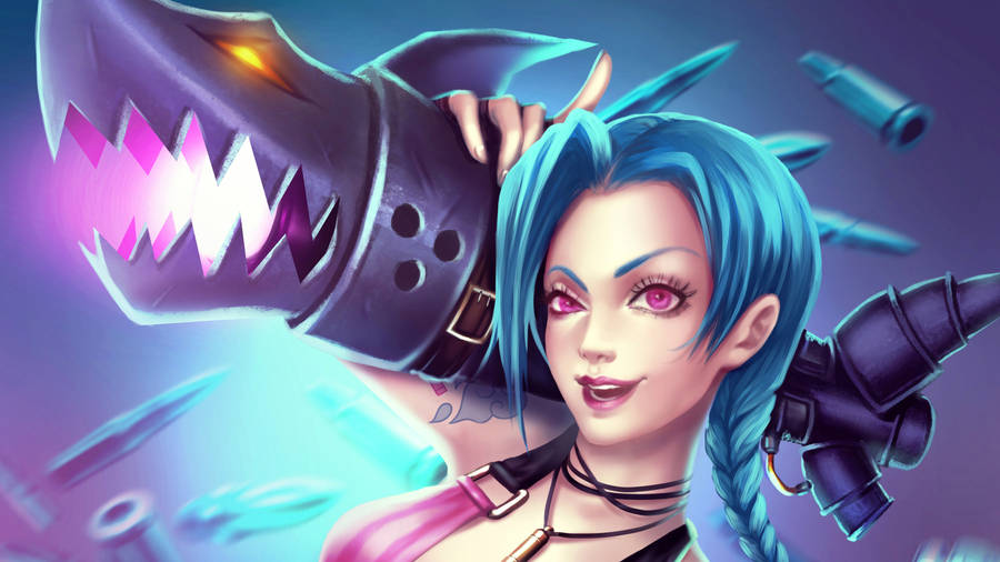 Explosive Encounter: Jinx And Her Trusty Fishbones Wallpaper