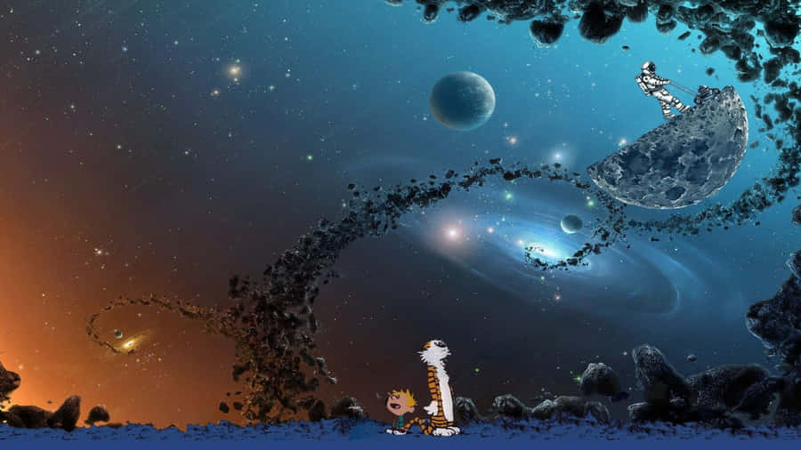 Expression Of Childlike Joy With Calvin And Hobbes Wallpaper