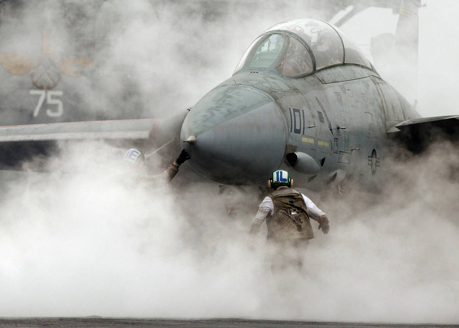 F-14 Fighter Jet Launching Wallpaper