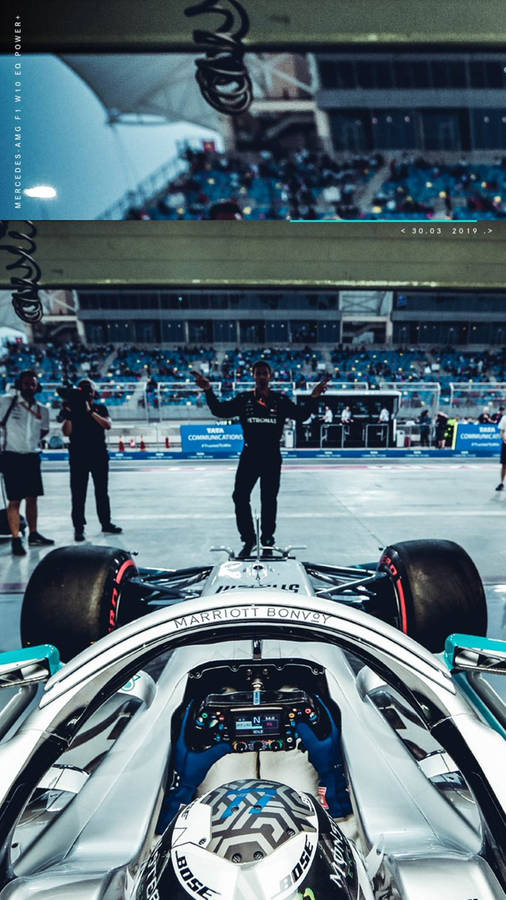 F1 Phone White Mercedes In Stadium Wallpaper