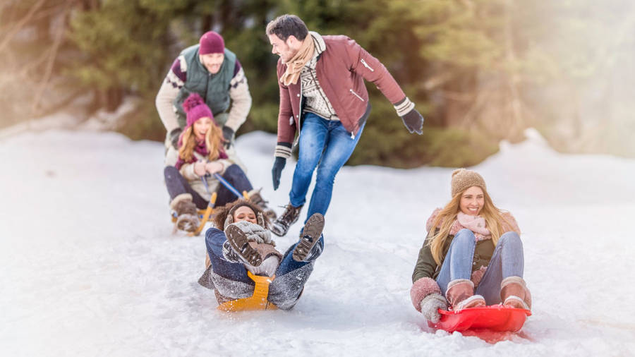 Family Holiday Sledding Wallpaper