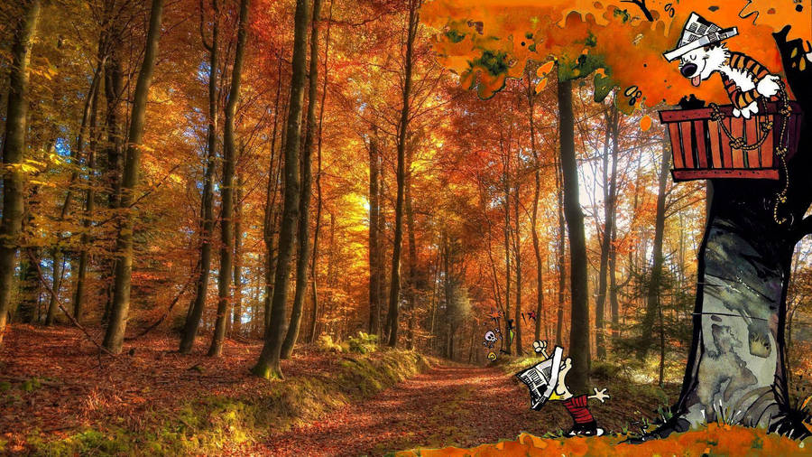 Fan Art Calvin And Hobbes In The Forest Wallpaper