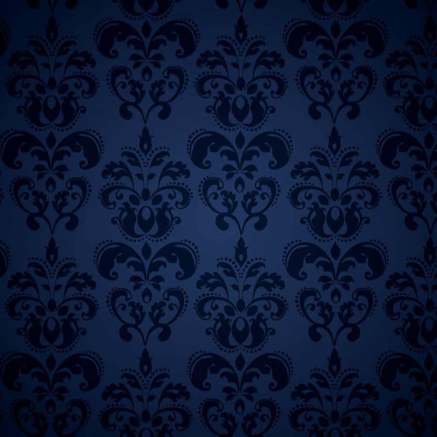 Fancy Dark Blue Damask Wallpaper