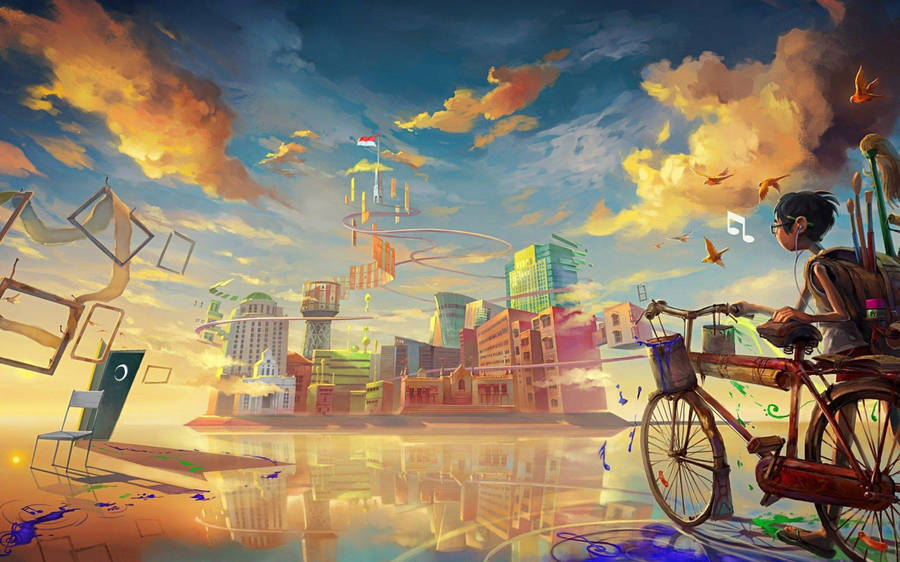 Fantastical Floating City Illustration Art Wallpaper