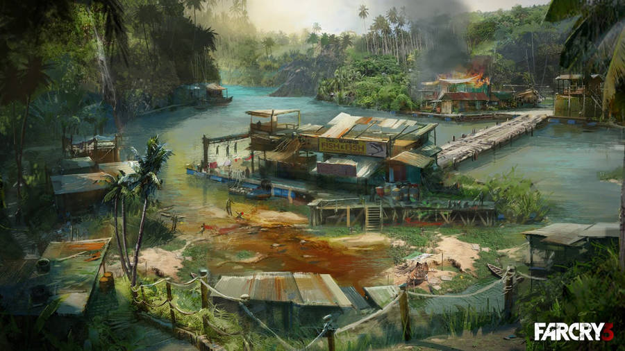 Far Cry 3 Burning Jungle Settlement Wallpaper