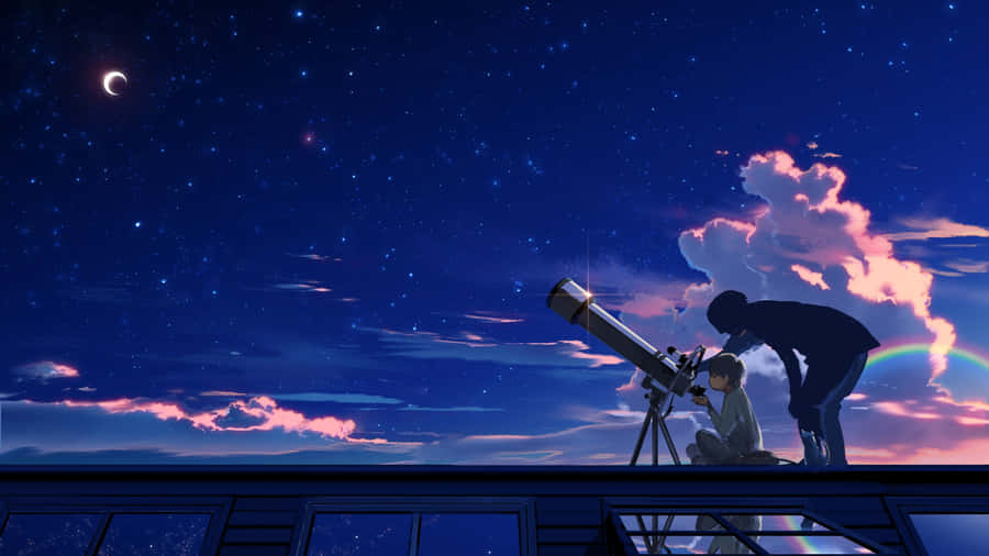 Father And Son Stargazing Astronomy Wallpaper