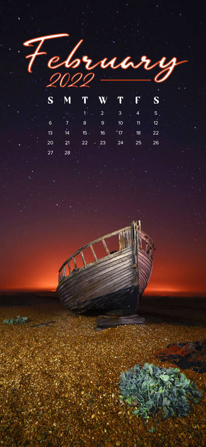 February 2022 Calendar In Beach Shore Wallpaper