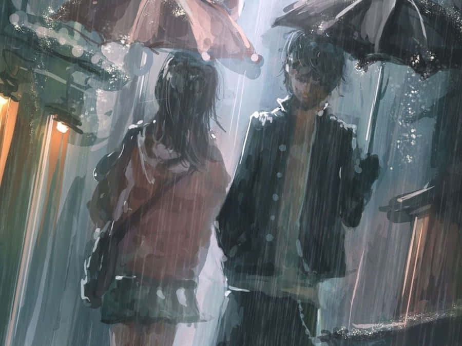 Feel The Emotions Of The Rain With This Rain Anime Wallpaper Wallpaper