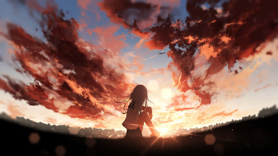 Feel The Peacefulness Of This Anime Sunset. Wallpaper