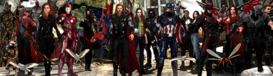 Feel The Thrills With Avengers Dual Screen Wallpaper