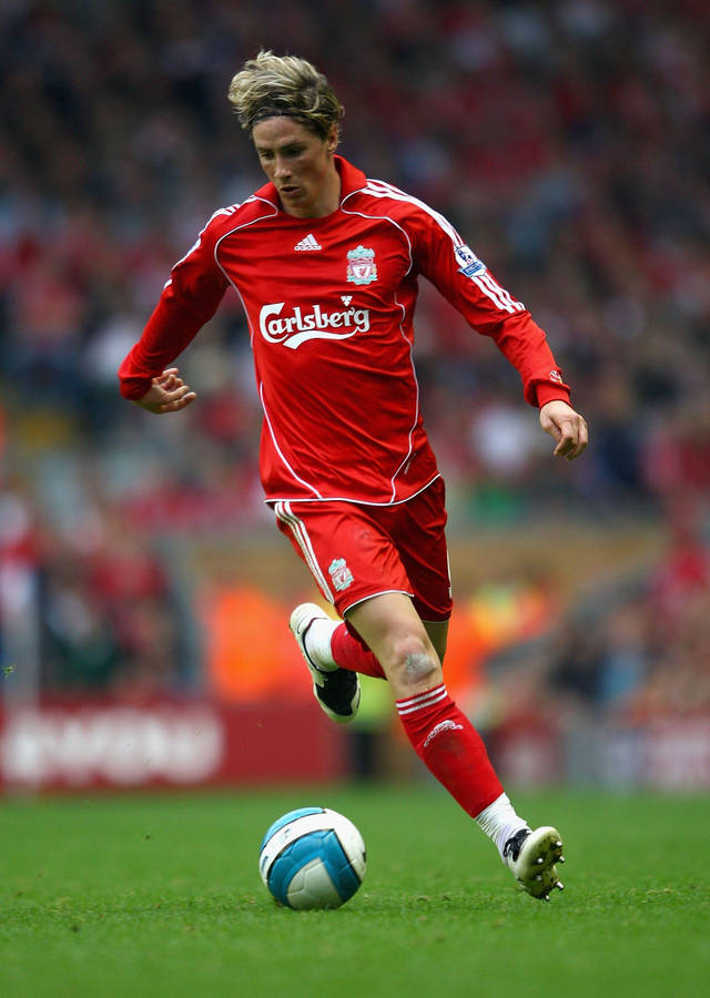 Fernando Torres And A Blue White Ball Wallpaper