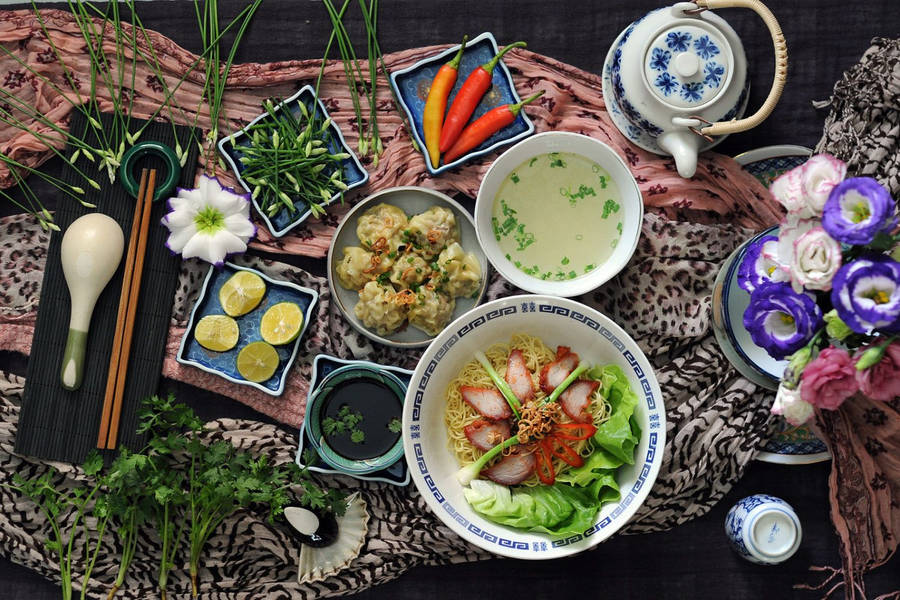 Festive Table Setting With Delicious Pho Wallpaper