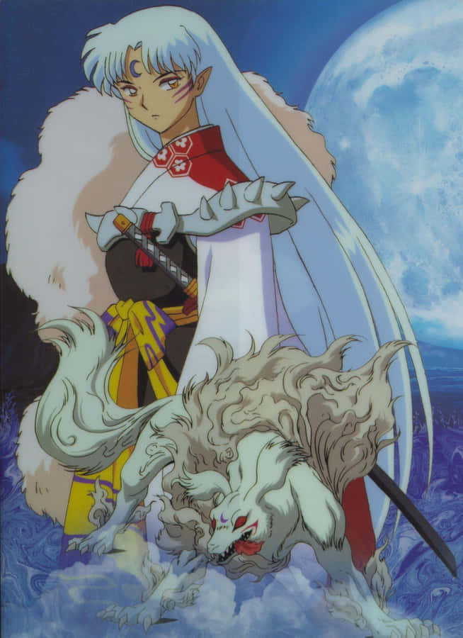 Fierce Sesshomaru In Battle Stance Wallpaper