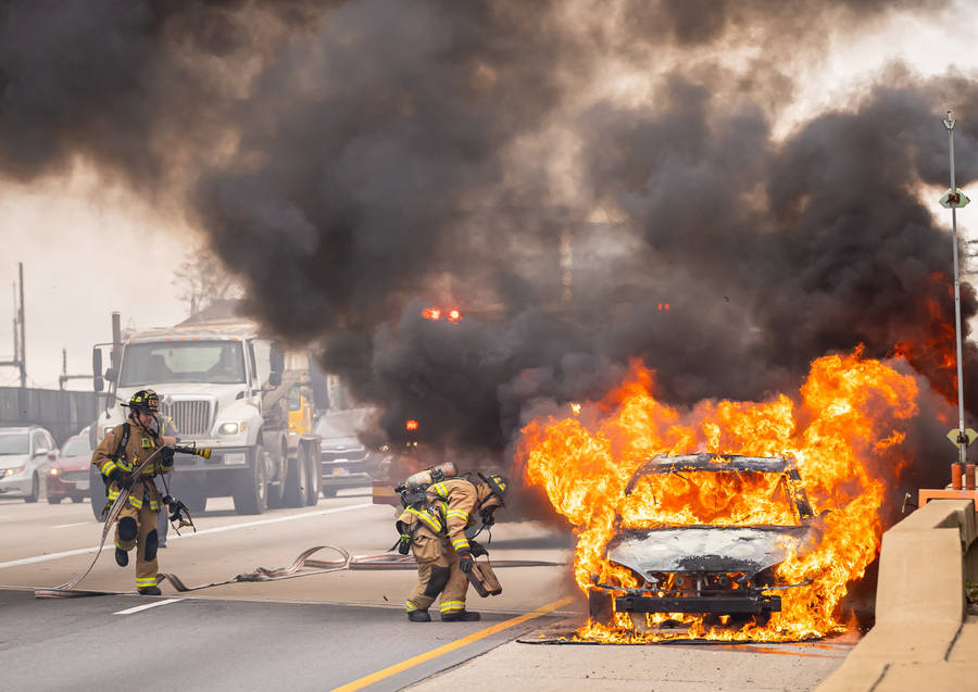 Fiery Car Accident Wallpaper