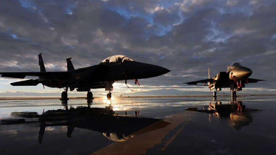 Fighter Jets Parked During Sunset Wallpaper