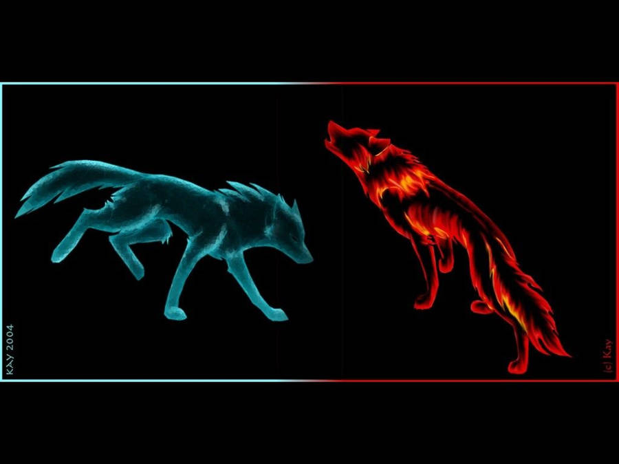 Fire And Ice Wolf Art Wallpaper