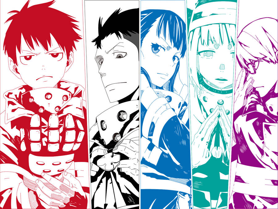 Fire Force Members On Panels Wallpaper