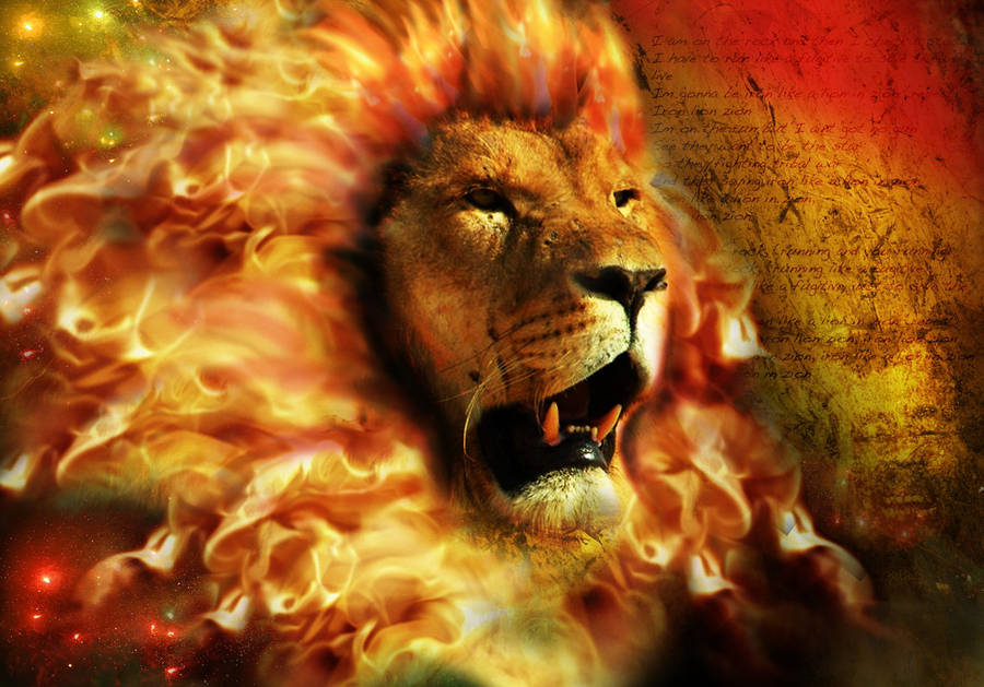 Fire Lion With Vintage Paper Backdrop Wallpaper