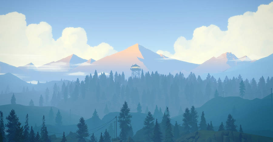 Firewatch Mountains On Cloudy Sky Wallpaper