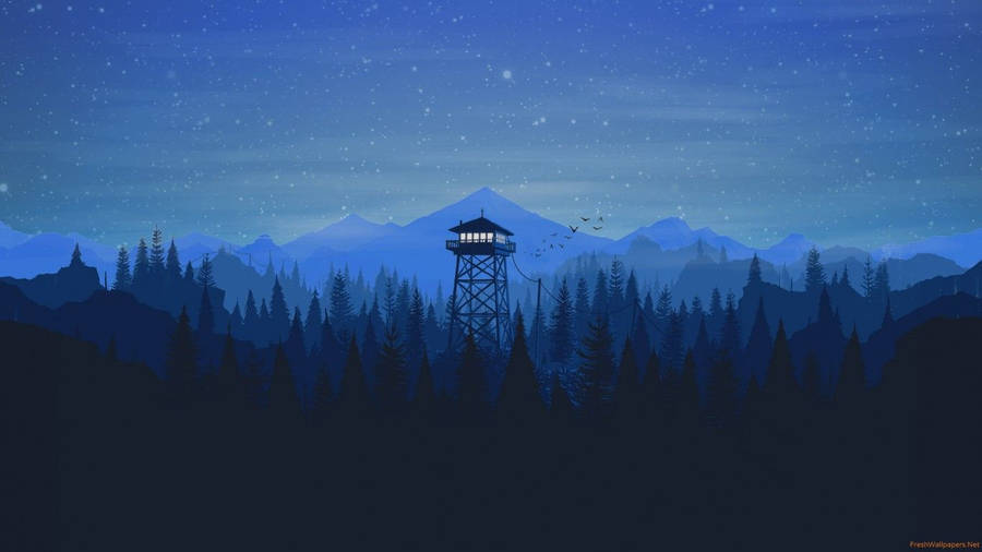 Firewatch Tower Blue Winter Night Wallpaper