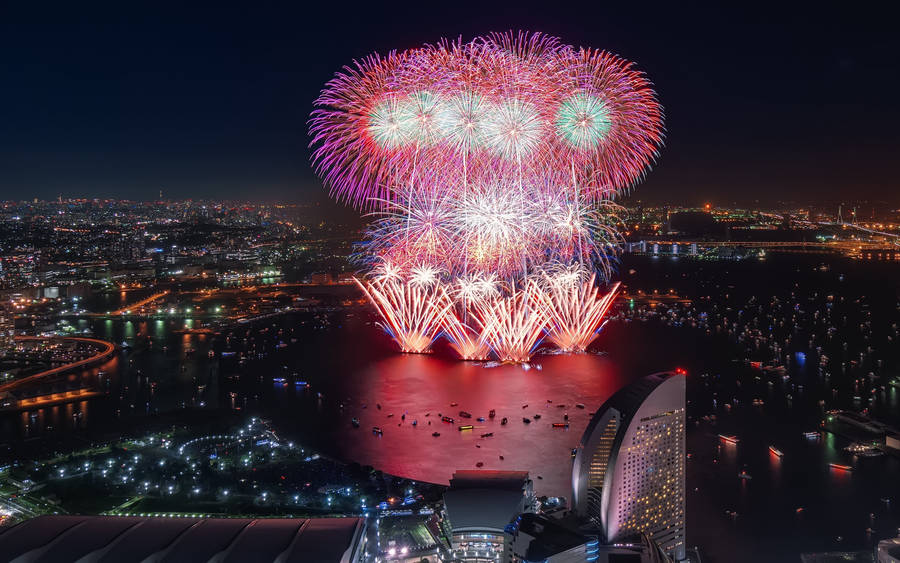 Fireworks Display In Yokohama Wallpaper