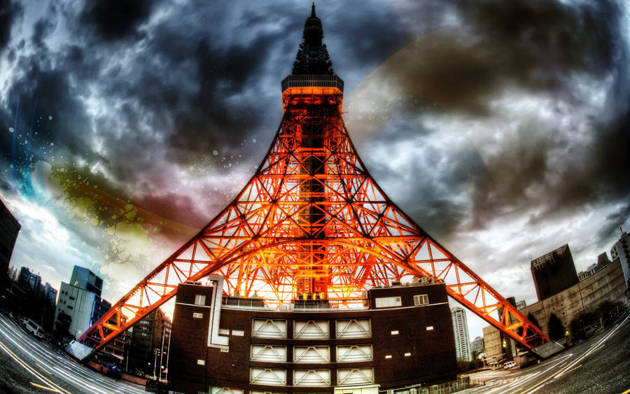 Fish-eye Perspective Tokyo Tower Wallpaper