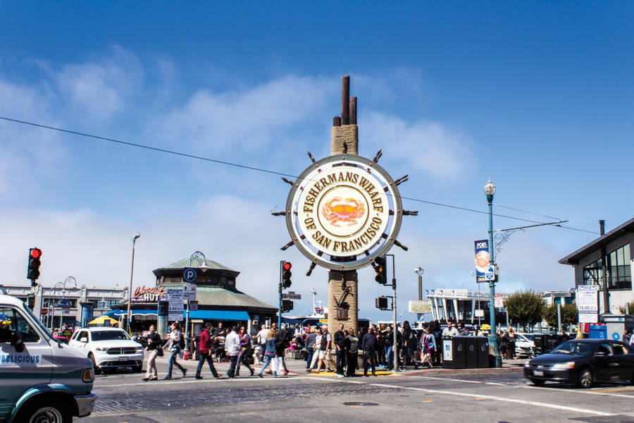 Fishermans Wharf Sign And Street View Wallpaper