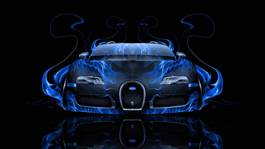 Flaming Blue Black Bugatti Wallpaper