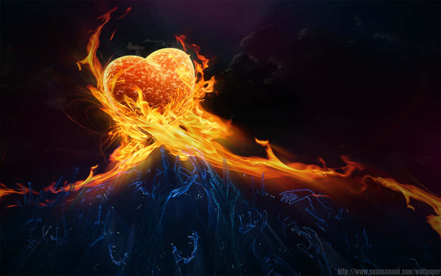 Flaming Passionate Heart Wallpaper