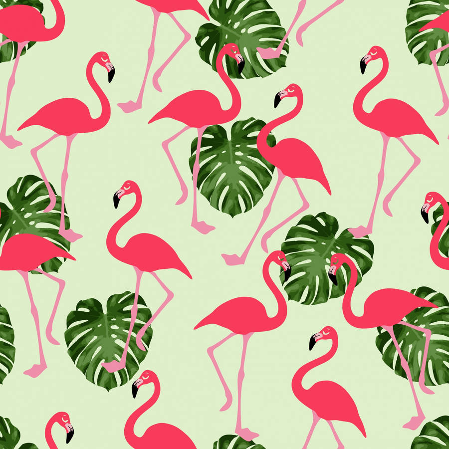 Flamingos And Tropical Leaves Pattern Wallpaper