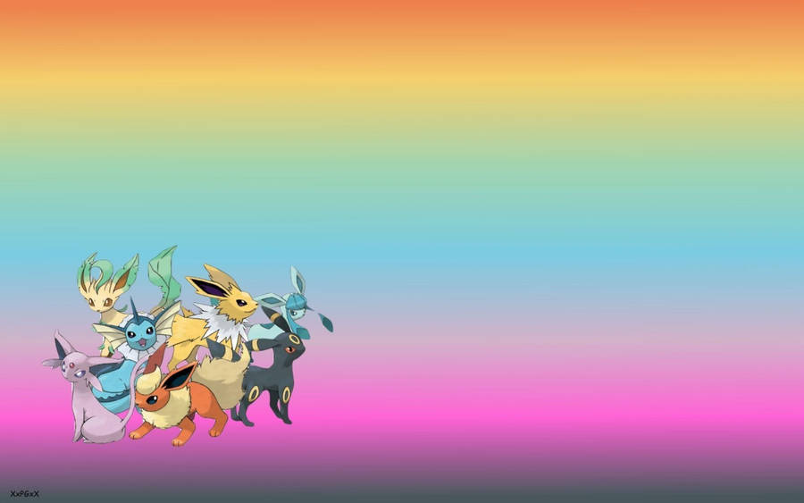 Flareon And Pokemon On Rainbow Background Wallpaper