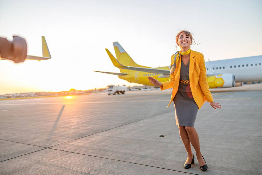 Flight Attendant In Yellow Wallpaper