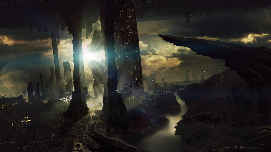 Floating City Sci-fi Landscape Wallpaper