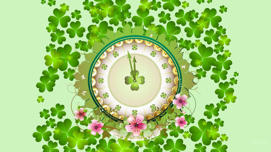 Floral Clock St. Patrick's Day Wallpaper