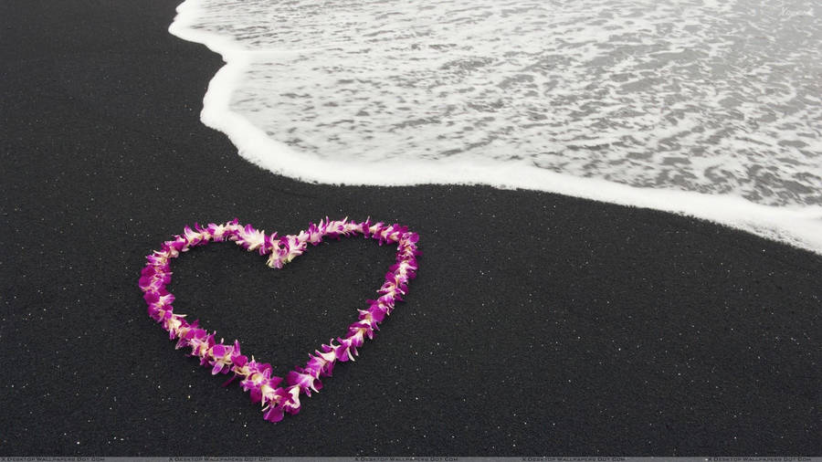 Flower Heart On The Beach Wallpaper