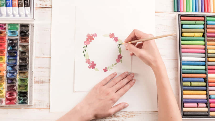 Flower Wreath Illustration On Progress Wallpaper