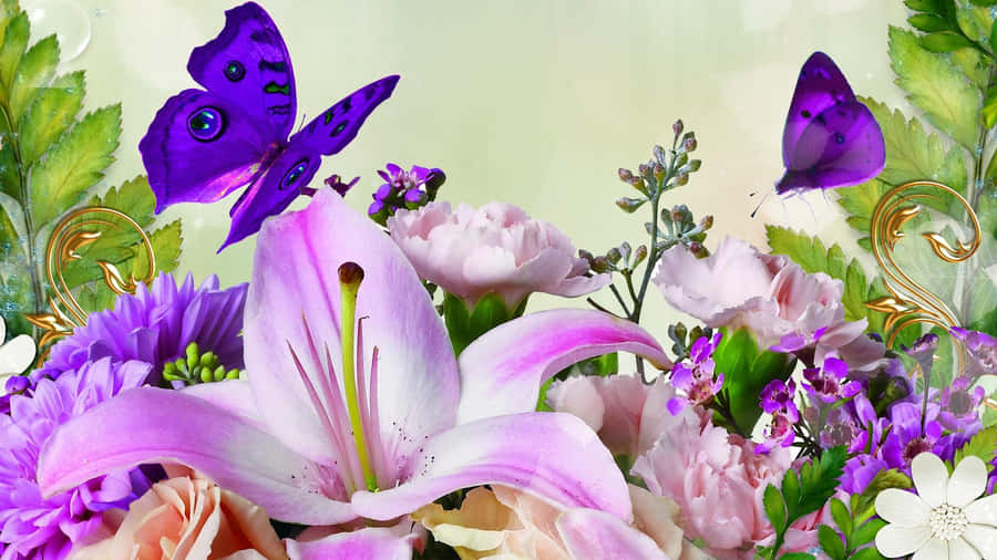 Flowers And Butterflies Garden Makeover Wallpaper