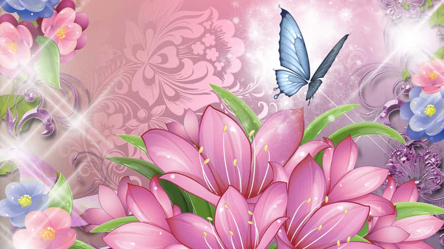 Flowers And Butterflies Glitter World Wallpaper