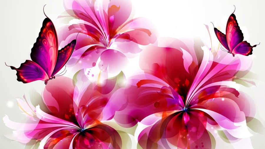 Flowers And Butterflies Painting Wallpaper