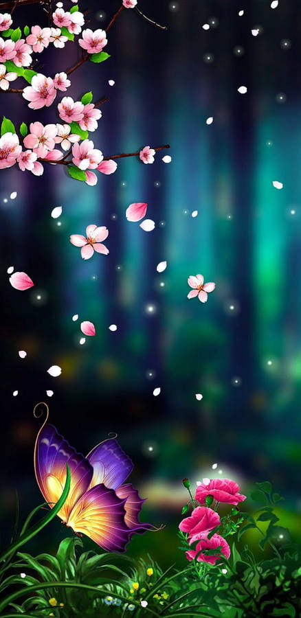 Flowers And Butterfly 3d Android Phone Wallpaper