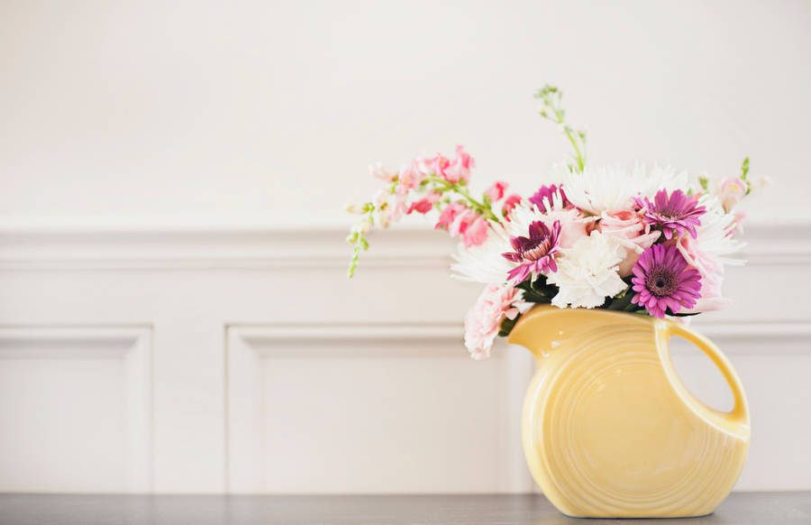 Flowers In Yellow Pitcher Flower Vase Wallpaper