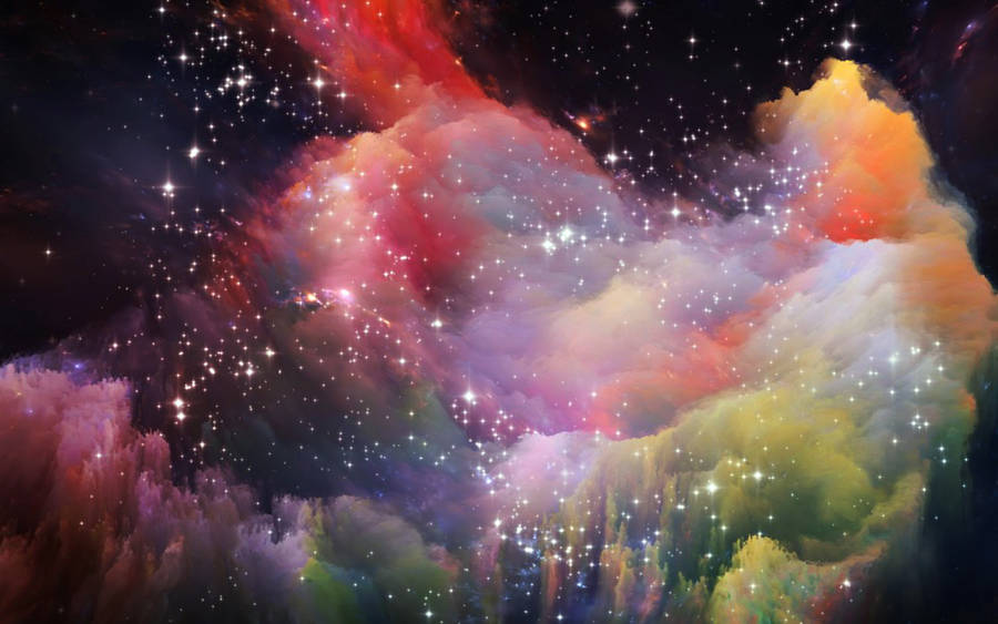 Fluffy Clouds In Rainbow Galaxy Color Wallpaper