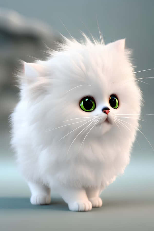 Fluffy White Cat Green Eyes Wallpaper