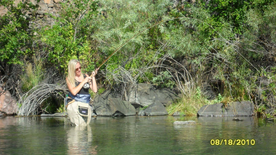 Fly Fishing Girl At Lake Nature Photography Wallpaper