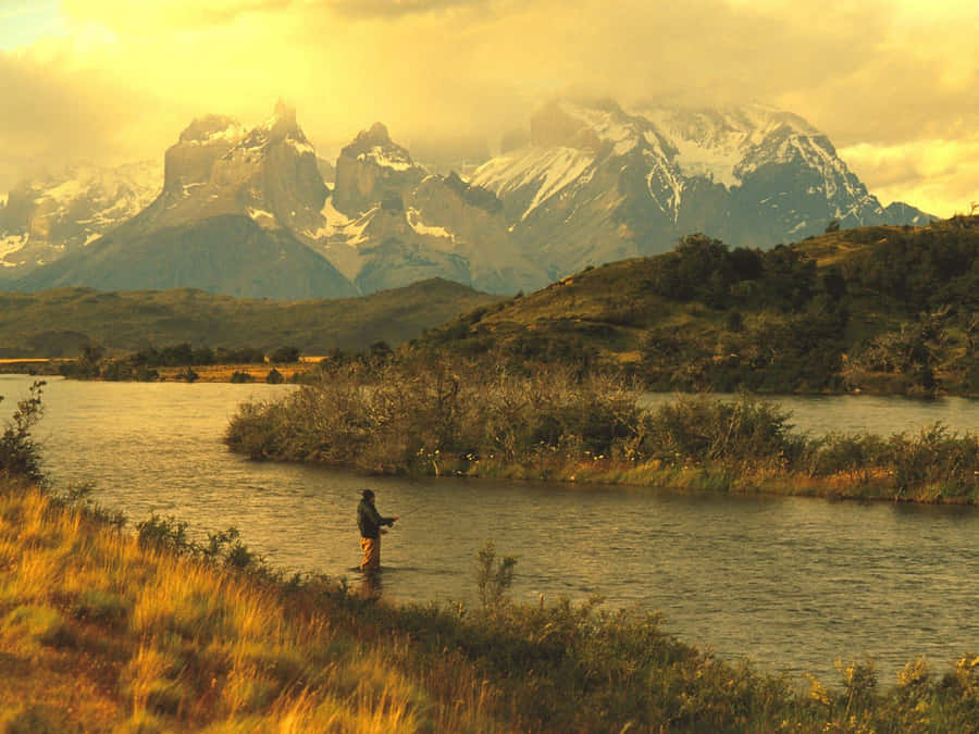 Fly Fishing Sunrise Alps Photography Wallpaper